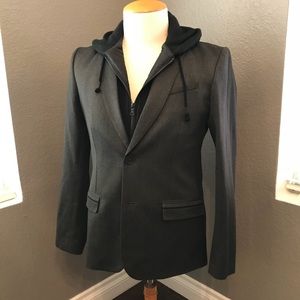 Guess mens hooded blazer jacket 42 large dark gray